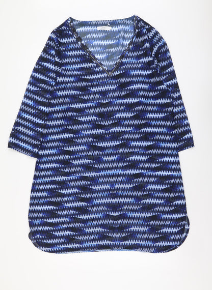 John Lewis Womens Blue Geometric Polyester Shift Size L V-Neck Pullover