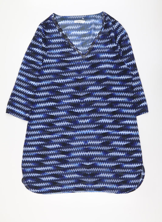 John Lewis Womens Blue Geometric Polyester Shift Size L V-Neck Pullover