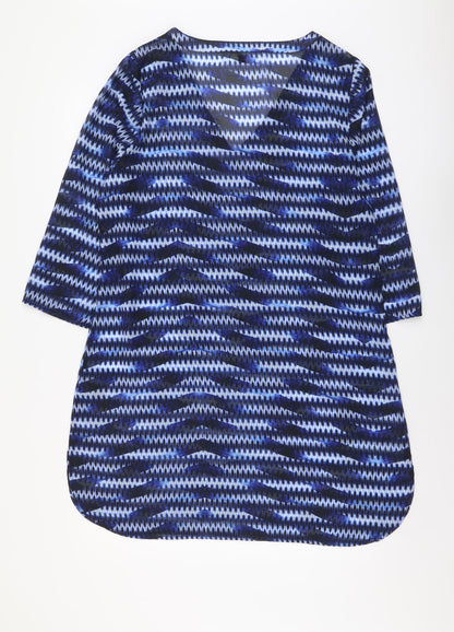 John Lewis Womens Blue Geometric Polyester Shift Size L V-Neck Pullover