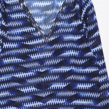John Lewis Womens Blue Geometric Polyester Shift Size L V-Neck Pullover
