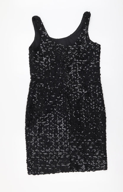 Opening Night Womens Black Polyester Tank Dress Size 8 Scoop Neck Zip