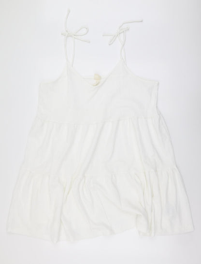 H&M Womens White Polyester Skater Dress Size L Scoop Neck Pullover