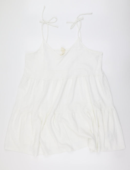 H&M Womens White Polyester Skater Dress Size L Scoop Neck Pullover