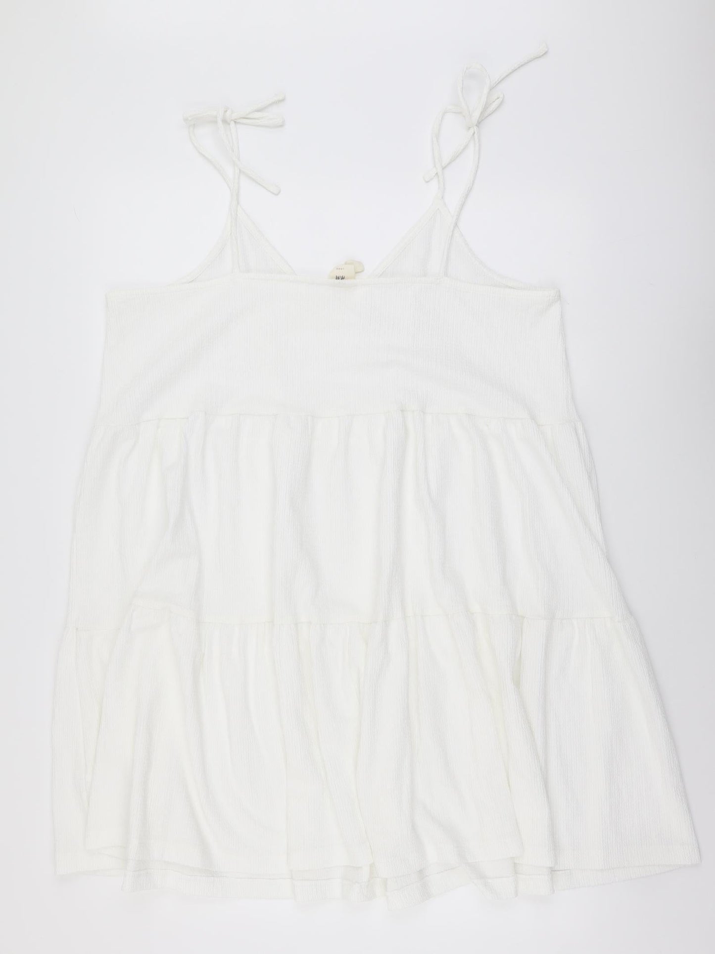H&M Womens White Polyester Skater Dress Size L Scoop Neck Pullover