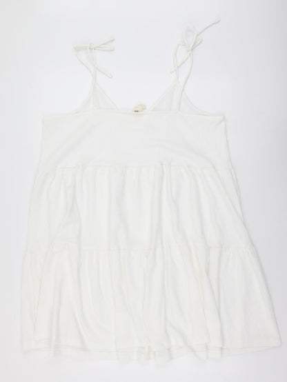 H&M Womens White Polyester Skater Dress Size L Scoop Neck Pullover