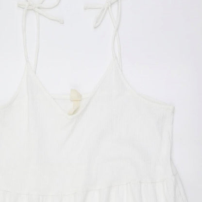 H&M Womens White Polyester Skater Dress Size L Scoop Neck Pullover