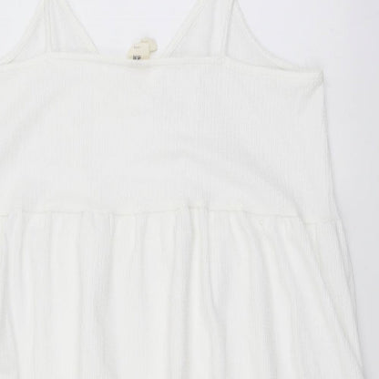 H&M Womens White Polyester Skater Dress Size L Scoop Neck Pullover