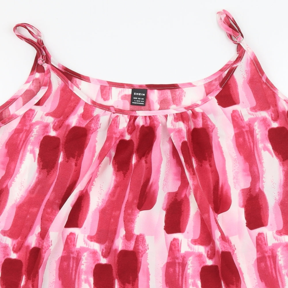 SheIn Womens Pink Geometric Polyester Basic Tank Size L Round Neck