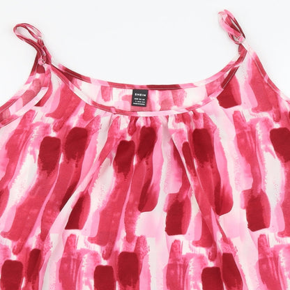 SheIn Womens Pink Geometric Polyester Basic Tank Size L Round Neck