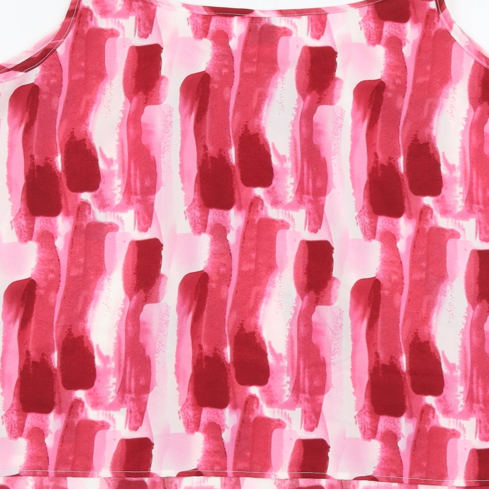 SheIn Womens Pink Geometric Polyester Basic Tank Size L Round Neck