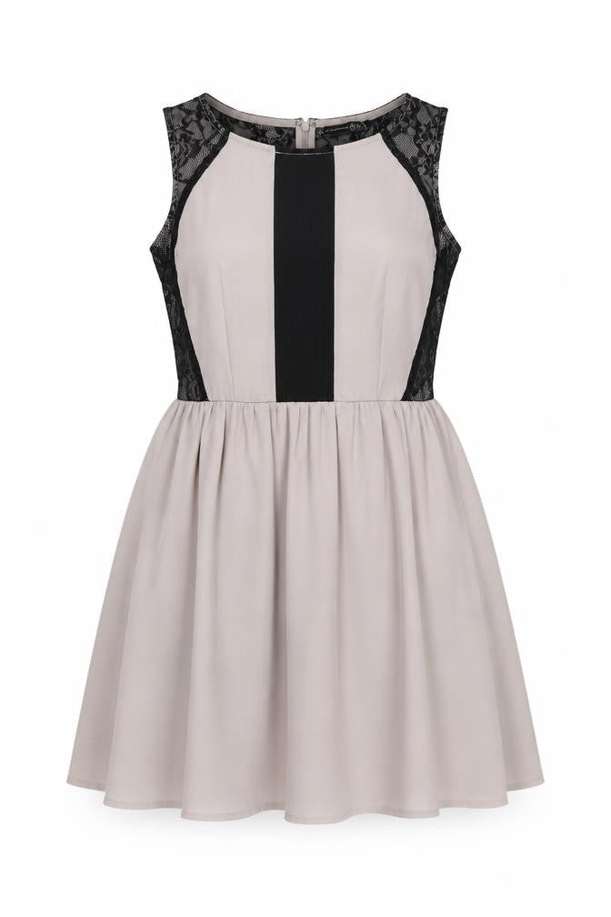Atmosphere Womens Beige Colourblock Polyester Skater Dress Size 10 Boat Neck Zip - Lace Detail