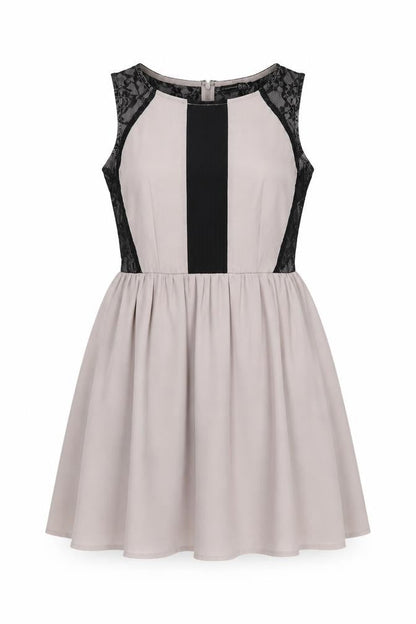 Atmosphere Womens Beige Colourblock Polyester Skater Dress Size 10 Boat Neck Zip - Lace Detail