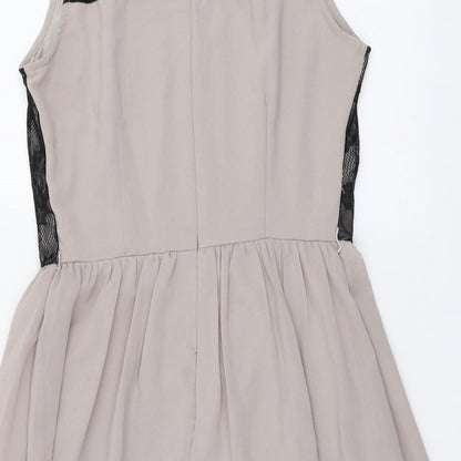 Atmosphere Womens Beige Colourblock Polyester Skater Dress Size 10 Boat Neck Zip - Lace Detail