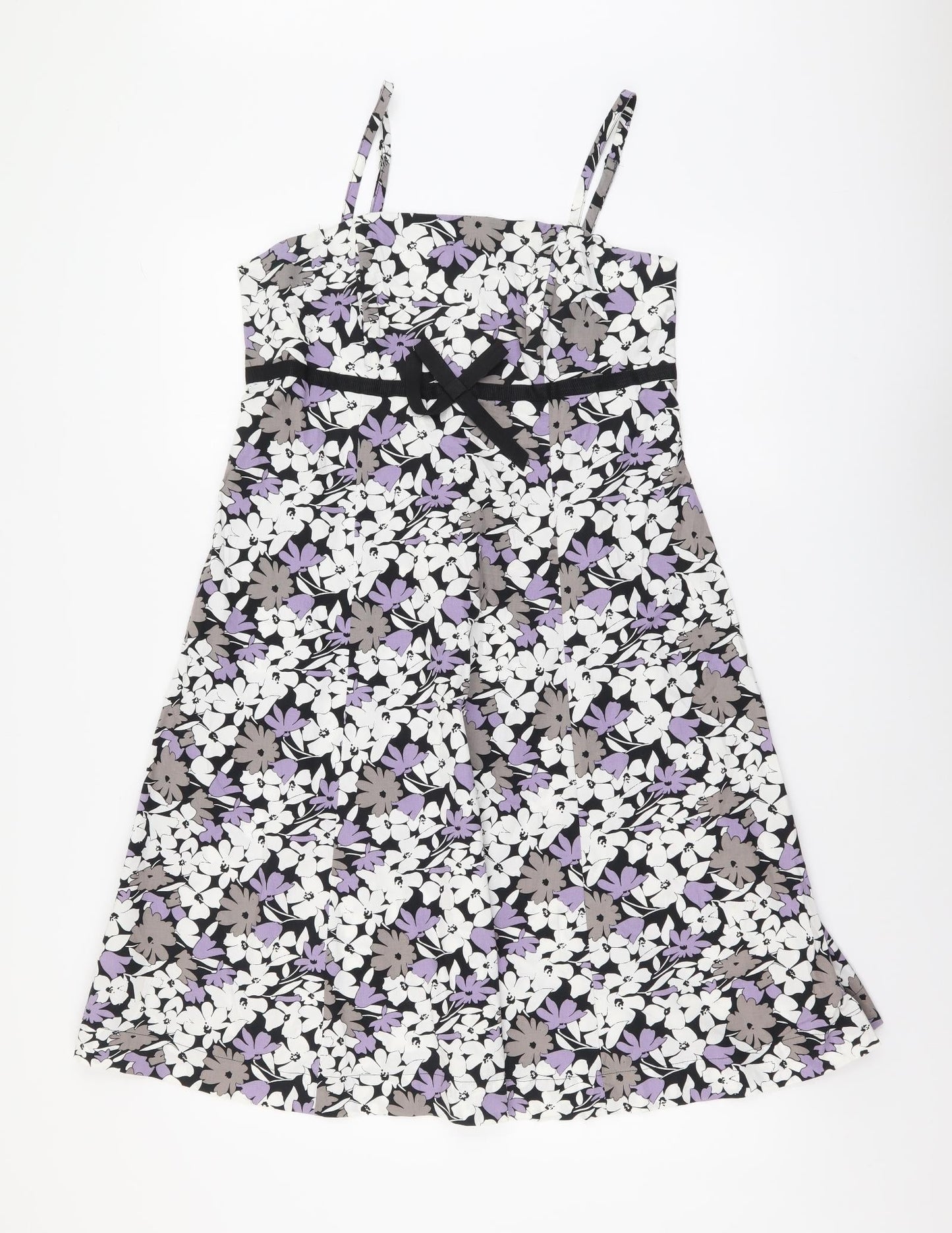 F&F Womens Multicoloured Floral Cotton A-Line Size 12 Square Neck Zip