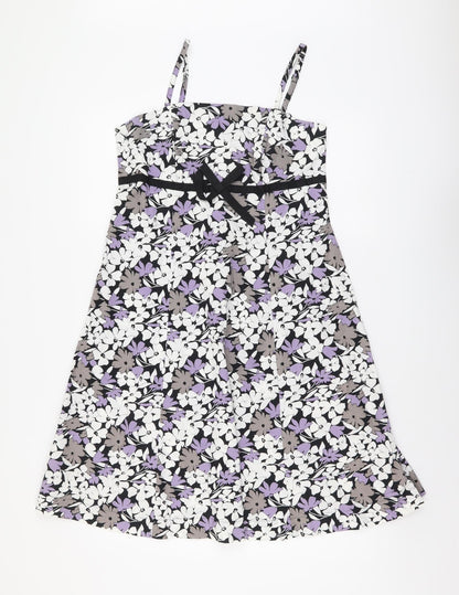 F&F Womens Multicoloured Floral Cotton A-Line Size 12 Square Neck Zip