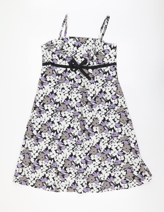 F&F Womens Multicoloured Floral Cotton A-Line Size 12 Square Neck Zip