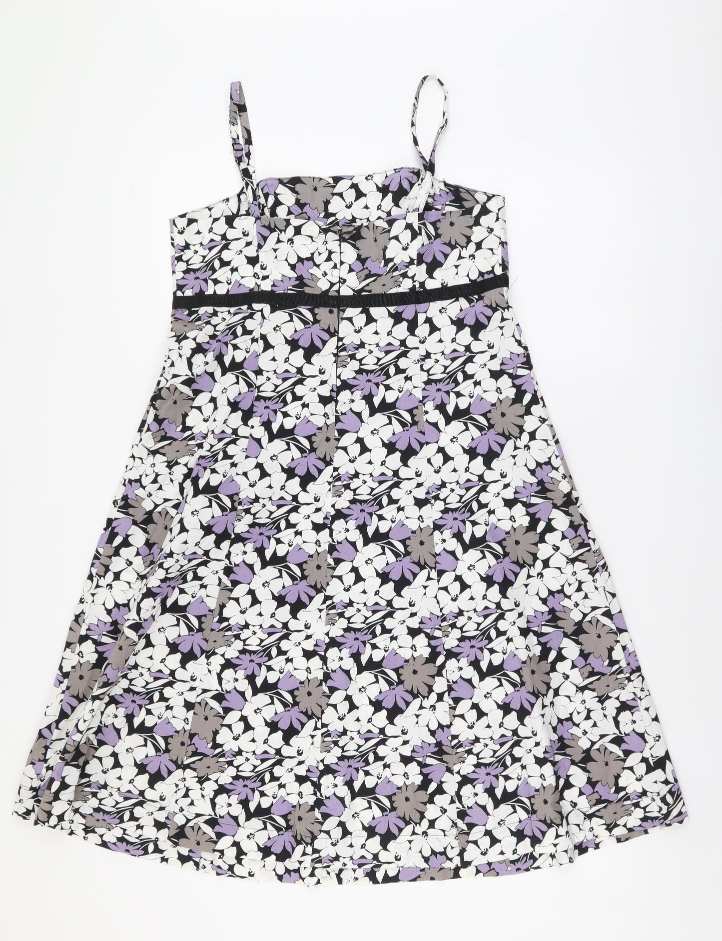 F&F Womens Multicoloured Floral Cotton A-Line Size 12 Square Neck Zip