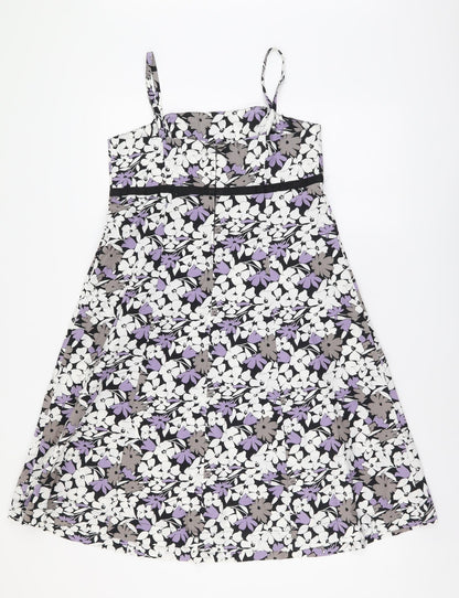 F&F Womens Multicoloured Floral Cotton A-Line Size 12 Square Neck Zip