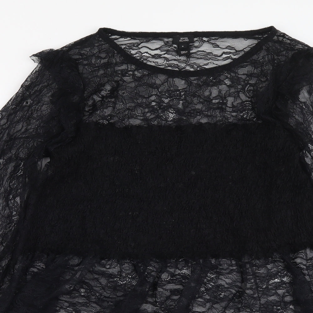 Womens UK Size 8 River Island Black Basic T-Shirt
