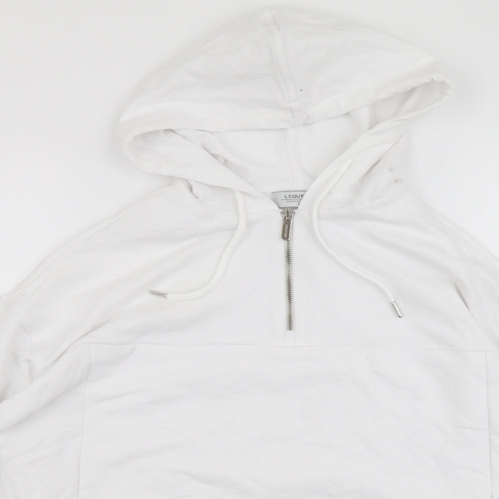 L'Couture Womens White Cotton Pullover Hoodie Size XS Zip