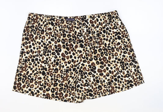 Marks and Spencer Womens Brown Animal Print Polyester Boyfriend Shorts Size 24 Regular Button - Leopard Pattern