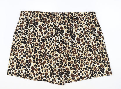 Marks and Spencer Womens Brown Animal Print Polyester Boyfriend Shorts Size 24 Regular Button - Leopard Pattern