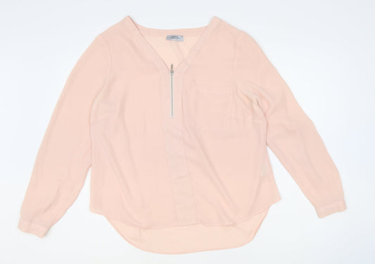Papaya Womens Pink Polyester Basic Blouse Size 12 V-Neck