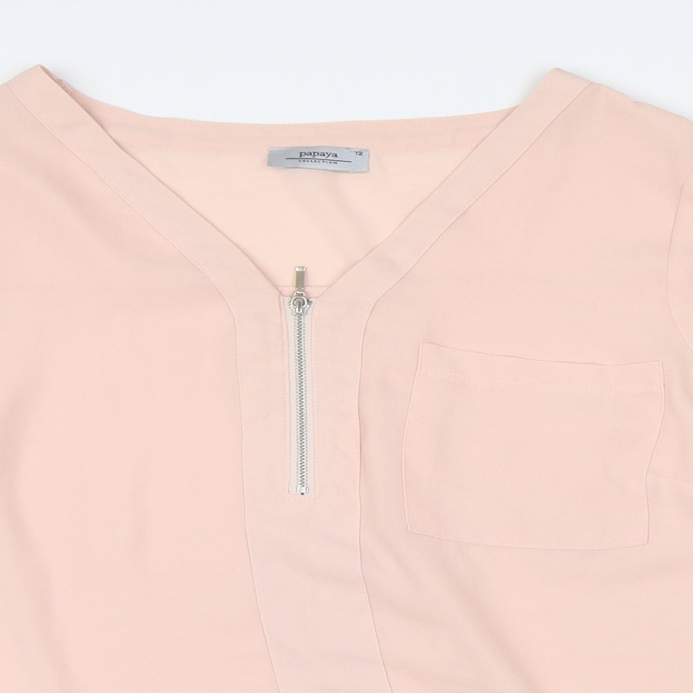 Papaya Womens Pink Polyester Basic Blouse Size 12 V-Neck
