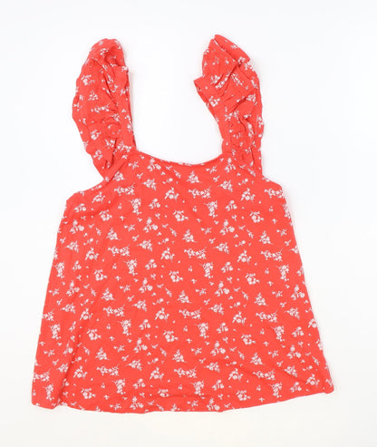 Marks and Spencer Womens Red Floral 100% Cotton Basic Tank Size 8 Scoop Neck