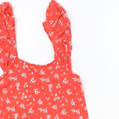 Marks and Spencer Womens Red Floral 100% Cotton Basic Tank Size 8 Scoop Neck
