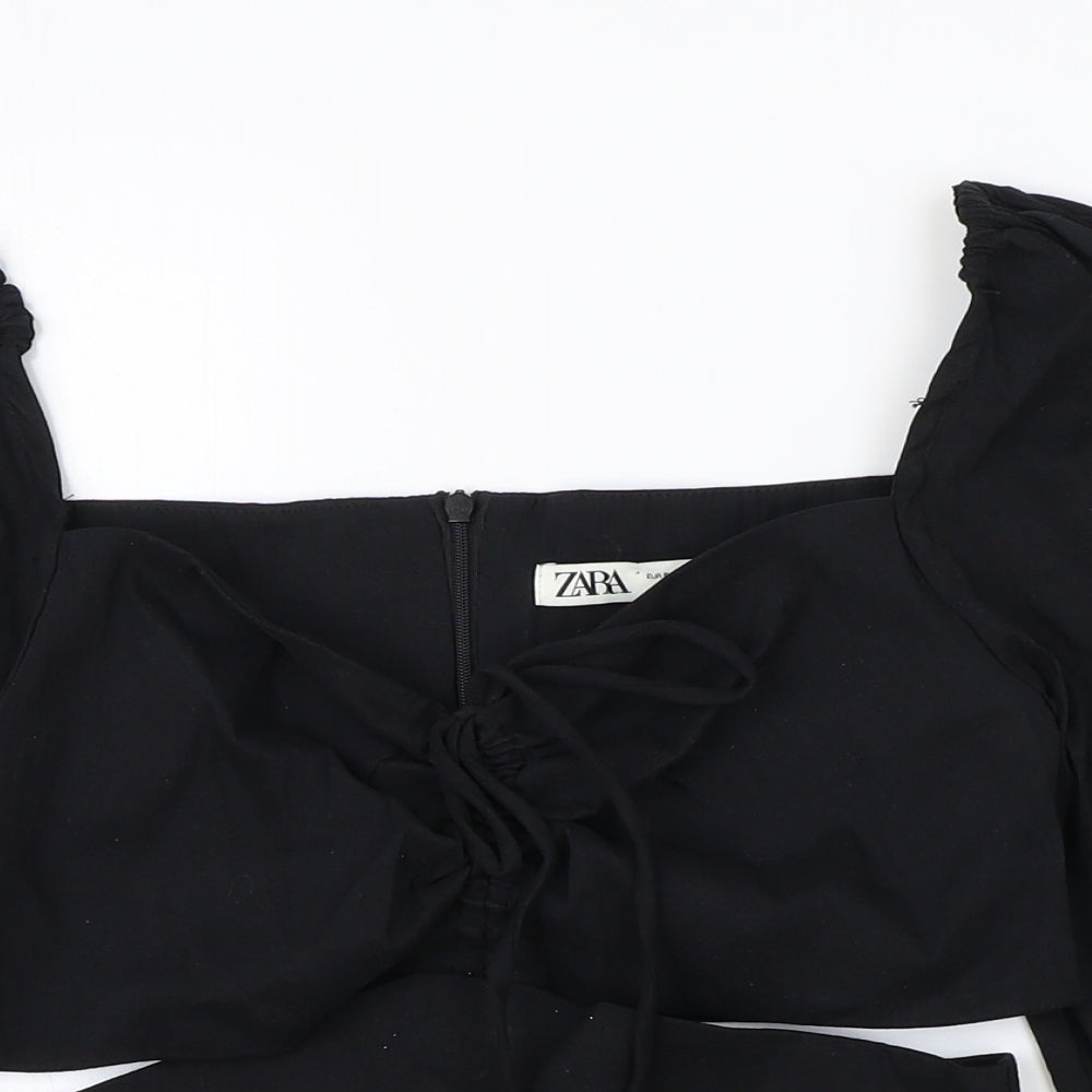 Womens UK Size S Zara Black Cropped Blouse