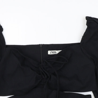 Womens UK Size S Zara Black Cropped Blouse