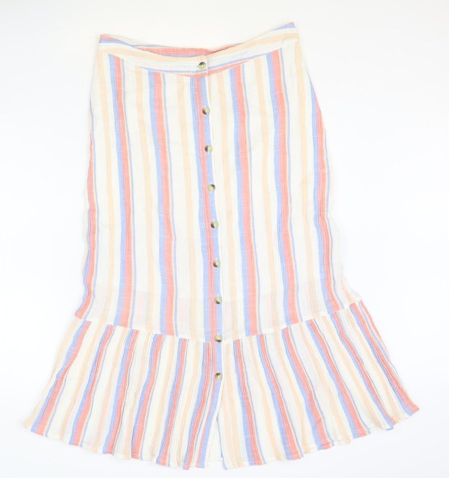 TU Womens Multicoloured Striped Cotton Trumpet Skirt Size 12 Button