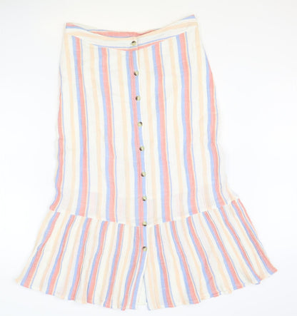 TU Womens Multicoloured Striped Cotton Trumpet Skirt Size 12 Button