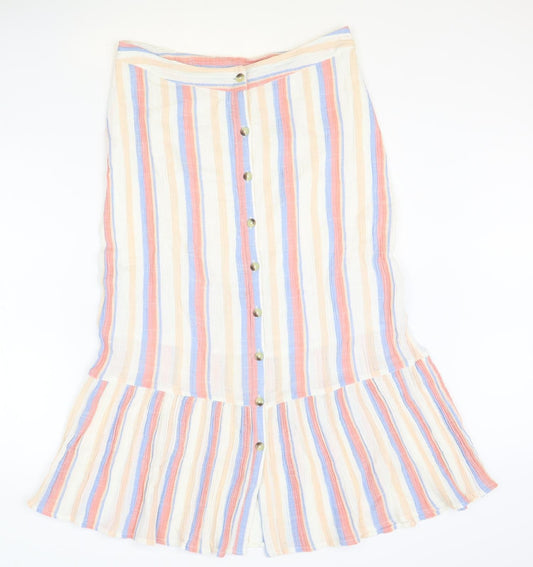 TU Womens Multicoloured Striped Cotton Trumpet Skirt Size 12 Button