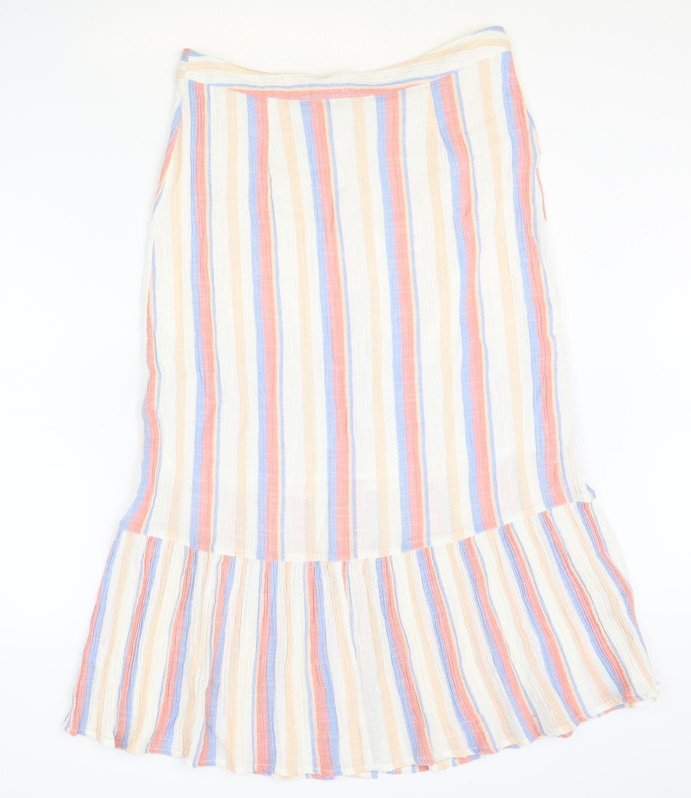 TU Womens Multicoloured Striped Cotton Trumpet Skirt Size 12 Button