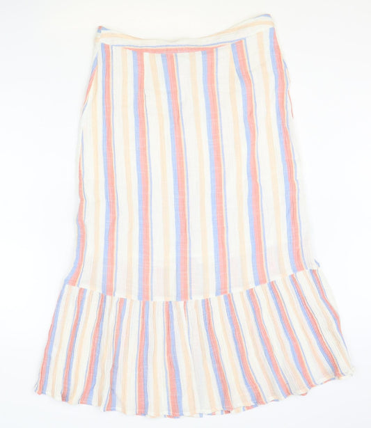 TU Womens Multicoloured Striped Cotton Trumpet Skirt Size 12 Button