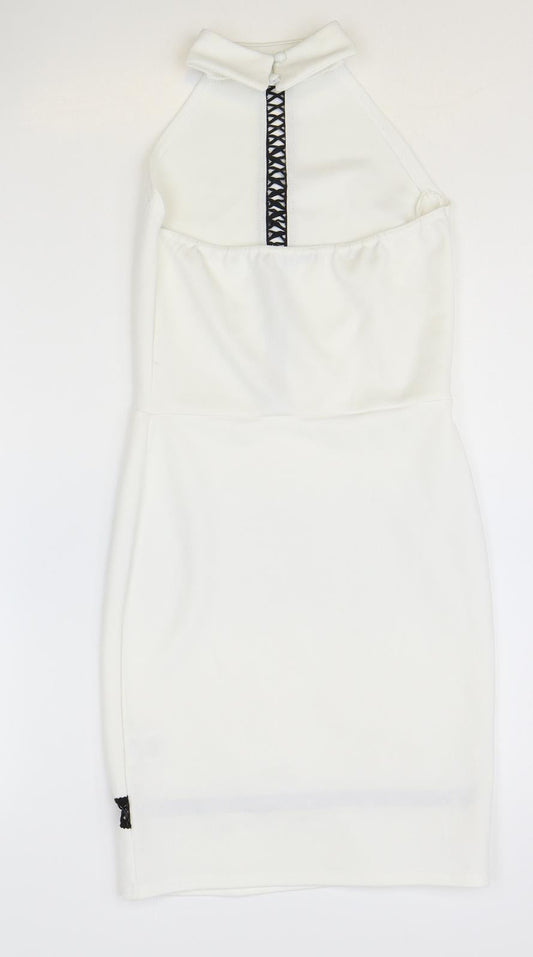 Quiz Womens White Polyester Pencil Dress Size 6 Halter Button
