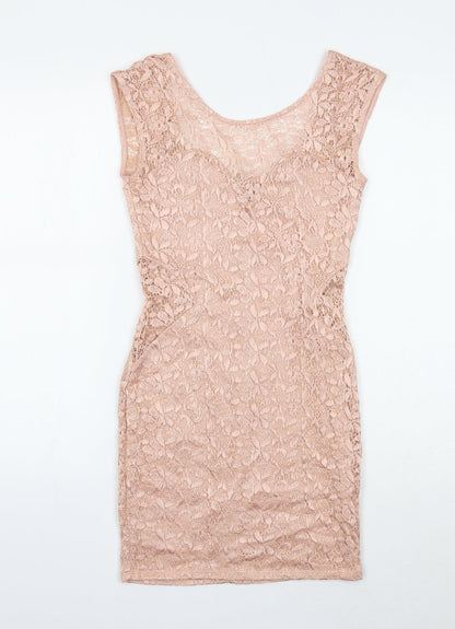 River Island Womens Pink Viscose Mini Size 10 Boat Neck Zip
