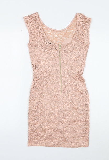 River Island Womens Pink Viscose Mini Size 10 Boat Neck Zip