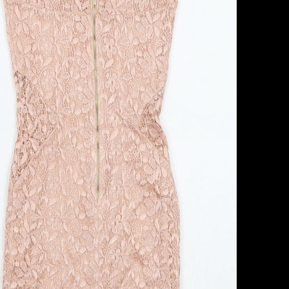 River Island Womens Pink Viscose Mini Size 10 Boat Neck Zip