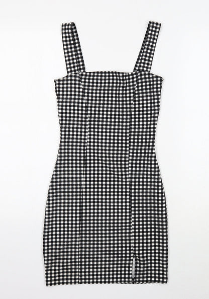 Divided Womens Black Check Polyester Mini Size XS Square Neck Pullover