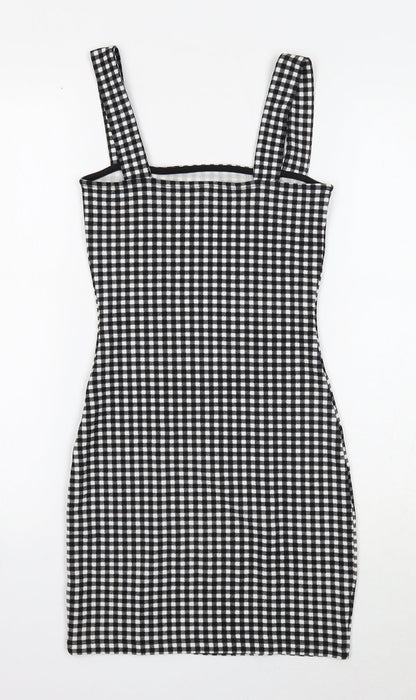 Divided Womens Black Check Polyester Mini Size XS Square Neck Pullover