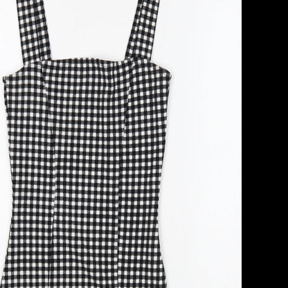 Divided Womens Black Check Polyester Mini Size XS Square Neck Pullover