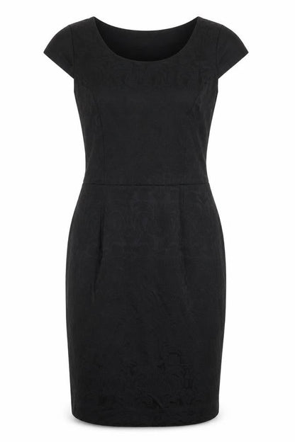 Preworn Womens Black Cotton Pencil Dress Size M Round Neck Zip - Cap Sleeve