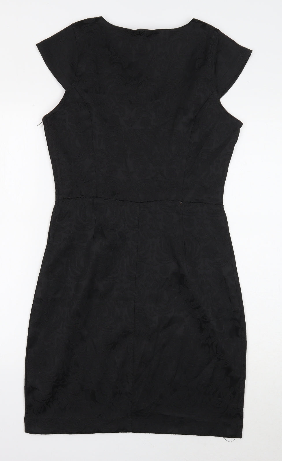 Preworn Womens Black Cotton Pencil Dress Size M Round Neck Zip - Cap Sleeve