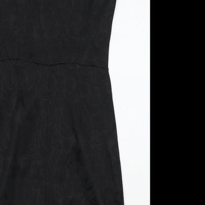 Preworn Womens Black Cotton Pencil Dress Size M Round Neck Zip - Cap Sleeve