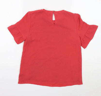 George Girls Red Polyester Basic Blouse Size 10-11 Years Round Neck Button