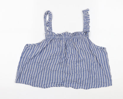 Bershka Womens Black Striped Cotton Cropped Tank Size L Square Neck