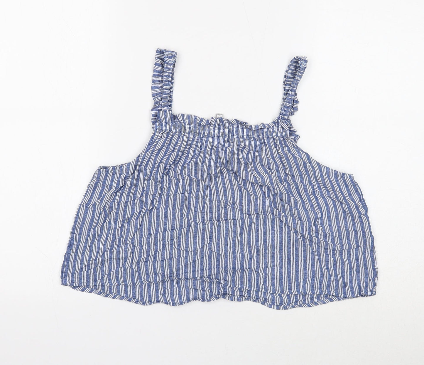 Bershka Womens Black Striped Cotton Cropped Tank Size L Square Neck